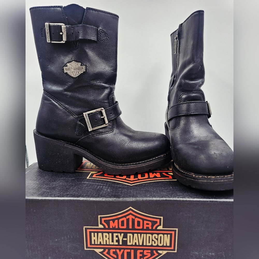 Harley-Davidson Women's Black Leather Moto Boots - Size 6.5